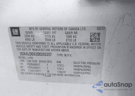 2013 Chevrolet Equinox 1Lt из США, поврежденный, VIN 2GNALDEK2D6282207